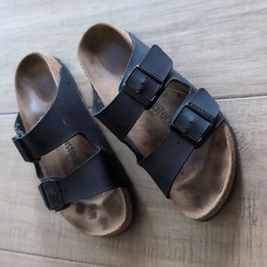 Black leather Birkenstocks